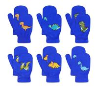 QKURT Gants Tricotés pour Tout-Petits, 6 Paires de Mitaines D'Hiver pour Enfants avec des Dinosaures pour les 2-5 Ans, Mitaines Extensibles pour Bébés, Gants Magiques pour Enfants