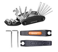 QKURT Kit de Réparation de Mécanicien de Vélo 16 en 1 - Levier de Pneu, Clés Allen, Kit de ouille pour Tournevis Multifonction - Trousse d'Outils Essential