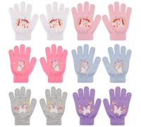 QKURT Lot de 6 paires de gants pour enfants, gants licorne d'hiver thermiques, mitaines magiques, Moufles extensibles, mitaines tricotées pour garçons et filles de 4 à 12 ans