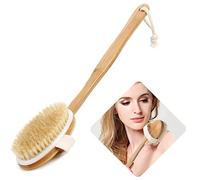 QL-ben Brosse de bain et douche pour peau sèche avec poils de sanglier 100 % naturels et manche amovible en bambou de 40,6 cm de long pour exfolier et stimuler la circulation sanguine