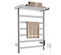 QL Sèche-Serviettes Électrique Chauffant 145W,Porte-Serviettes Mural,Chauffe-Serviettes avec Minuterie,Thermostat,Étagère 680x500mm Argenté