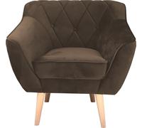 QLA Meubles Fauteuil relax scandinave en marron, fauteuil rétro avec piqûres, fauteuil club rembourré avec pieds en bois, fauteuil Skand