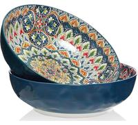 Qlans Lot de 2 bols de service de 25,9 cm, 2126,2 g, bols à salade, bols à pâtes, plats de service pour divertissement, grands bols aux couleurs vives pour fête, passent au micro-ondes et au