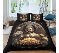 QLasic 3D Bouddha Motif Housse De Couette avec Taie d'oreiller Et Housse De Couette Zippée en Microfibre De Lit Pièces pour Enfants Adolescents Garçons Double（200x200cm）