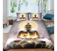 QLasic 3D Bouddha Motif King(220x240cm),Housse De Couette avec Taie d'oreiller Et Housse De Couette Zippée en Microfibre De Lit Pièces pour Enfants Adolescents Garçons