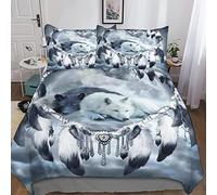QLasic Attrape-rêves, Loup Housse De Couette 3 Pièces avec Taies D'oreillers Imprimé Adultes Enfant Doux Microfibre Coton Housse De Couette Hypoallergénique Parure De Lit Double (200x200cm)