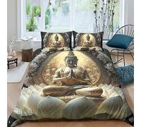 QLasic Bouddha 3D Housse De Couette avec Taies d'oreiller,Parure De Lit en Microfibre, Convient Aux Familles, Aux Jeunes Et Aux Enfants (Double（200x200cm）)