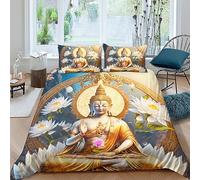 QLasic Bouddha 3D Housse De Couette avec Taies d'oreiller,Parure De Lit en Microfibre, Convient Aux Familles, Aux Jeunes Et Aux Enfants (King(220x240cm))