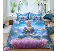 QLasic Bouddha 3D Housse De Motif Parure De Couette avec Taies D'oreillers,Sets De Housse Couette en Microfibre,Convient Aux Familles (King(220x240cm))