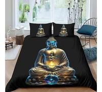 QLasic Bouddha 3D Housse De Motif Parure De Couette avec Taies D'oreillers,Sets De Housse Couette en Microfibre,Convient Aux Familles (King（220x240cm）)