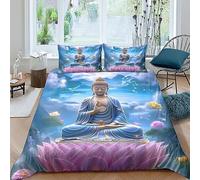 QLasic Bouddha Housse De 3D Ensembles, Bouddha doré Taies Motif, avec Taie d'oreiller Et Parure De Lit De Couette Zippée en Microfibre (Double(200x200cm))
