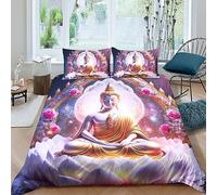 QLasic Bouddha Housse De 3D Ensembles Taies Motif, avec Taie d'oreiller Et Parure De Lit De Couette Zippée en Microfibre (King(220x240cm))