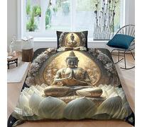 QLasic Bouddha Housse De Couette 3Dde Thème Parures De Lit,avec Taies Sets De Housse Couette en Microfibre (Single(135x200cm))