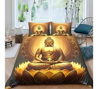 QLasic Bouddha Housse De Couette Imprimée en 3D De en Microfibre Double(200x200cm) avec Taies, Parure De Lit, Décoration De pour Intérieur Taies d'oreiller avec Fermeture