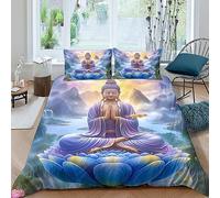 QLasic Bouddha Housse De Couette Imprimée en 3D De en Microfibre King（220x240cm） avec Taies, Parure De Lit, Décoration De pour Intérieur Taies d'oreiller avec Fermeture