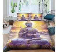 QLasic Bouddha Housse De De 3D Imprimé Double(200x200cm),Parure De Lit en Microfibre avec Fermeture Éclair avec Taies d'oreiller Imprimé Ensemble De Literie Bouddha doré