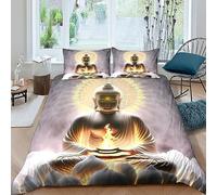 QLasic Bouddha Housse De De 3D Imprimé Parure De Lit en Microfibre avec Fermeture Éclair avec Taies d'oreiller Imprimé Ensemble De Literie King（220x240cm）