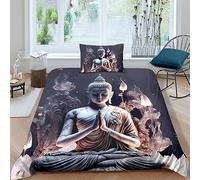 QLasic Bouddha Parure De Lit pour Enfants Adultes Single(135x200cm), Housse De Couette Imprimée 3D avec Taie d'oreiller Housse Couette Zippée en Microfibre