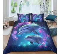 QLasic Dauphin Housse De Couette 3Dde Thème Parures De Lit,avec Taies Sets De Housse Couette en Microfibre (Double(200x200cm))