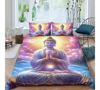 QLasic Housse De Couette 3D Bouddha, Bouddha doré De Thème Parures De Lit,avec Taies Sets De Housse Couette en Microfibre (Double(200x200cm))