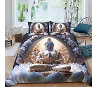 QLasic Parure De Lit Housse De Couette De Couette Bouddha 3D, Literie en Microfibre Housse De Couette Super Douce Et Respirante Bouddha doré avec Taies (King(220x240cm))