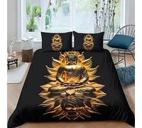 QLasic Parure De Lit Housse De Couette De Couette Bouddha 3D, Literie en Microfibre Housse De Couette Super Douce Et Respirante Bouddha doré avec Taies (Double(200x200cm))