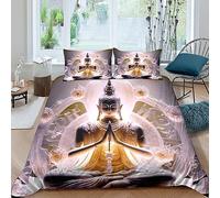 QLasic Sets De Housses De Couettes 3D Bouddha, Imprimé Ensemble De Literie avec Housses De Couettes Et Taie d'oreiller, Convient Aux Familles(Double(200x200cm))