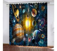 QLCUY 2Pcs Rideaux Chambre Enfant Planète Couleur Rideau Occultant Termiques À Oeillets Décoration Salon Rideau Isolant Phonique. (W150 X H166 Cm)