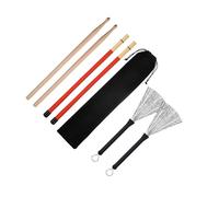QLECXZI Ensemble de baguettes de batterie essentielles avec balais et | baguettes en bois rétractables, pochette de rangement pratique pour enfants, ensemble de avec balais métalliques