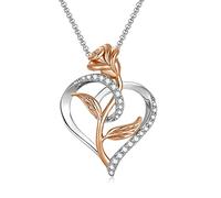 QLEESI Collier Fleur Rose pour Cadeau Femme - Colliers D'amour en Forme de Coeur Pendentif en or Rose Avec BoîTe-Cadeau de Bijoux Exquis Comme Cadeaux Saint Valentin de Fête des Mères