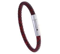 QLEQMZTV Bracelet En Cuir Pour Hommes, Bracelet En Cuir Tissé Torsadé Unique, Bracelet Tressé À La Main, Bracelet Vintage Punk, Bijoux De Charme Pour Hommes Et Femmes, Rouge Bordeaux 22,5 Cm