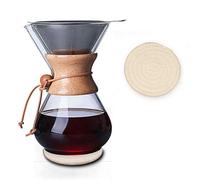 QLESHINING Cafetière à col en bois avec filtre réutilisable en acier inoxydable, carafe en verre borosilicate de 800 ml, infuseur à café, peut contenir 4 tasses