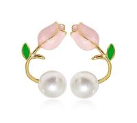 QLEUIFT 1 Paire Boucles d'oreilles Boho Perle Tulipe Veste Boucles d'oreilles Perle Piercing Or Flore Devant Derrière Boucles d'oreilles Grimpantes Boucles d'oreilles Chenilles Bijoux pour Femmes