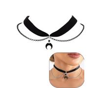 QLEUIFT 1 pcs Collier Croissant Croix Noire Collier Gothique Couches étoiles Lune Collier Halloween Femmes et Filles Bijoux, avec Coffret Cadeau