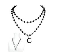 QLEUIFT 1 pcs Collier Croissant Croix Noire Collier Gothique Couches étoiles Lune Collier Halloween Femmes et Filles Bijoux, chaîne de Perles empilées