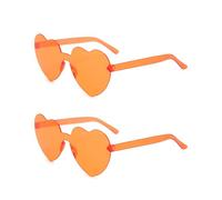 QLEUIFT 2 pcs Lunettes de Soleil en Forme de Coeur, Lunettes Parti de Soleil Hippie Lunettes de Soleil Transparentes en Forme de Cœur sans Monture pour été Party Cosplay de Fête Noël, Orange