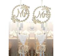 QLEUIFT 2 pcs Mr Mrs Chair Decor Sign Panneau en Bois Monsieur et Madame Chaise de Mariage Décoratif Signe de Mariage Bride and Groom Wedding Chair Signs Mr and Mrs Chair