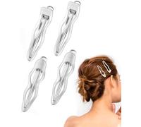 QLEUIFT 4 pcs Pinces à Cheveux Argent Ondulées, Pince Crocodile Cheveux Femme Épingles à Cheveux en Bec Canard Barrettes à Cheveux Mignonnes pour Filles Cheveux Épais et Fins(6,2cm, 2 styles)