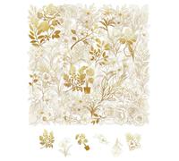 QLEUIFT 50 Autocollants Plantes Dorées Transparent PET, Stickers Imperméables Feuilles Or, Autocollants Fleurs Feuilles pour Bouteille Ordinateur Téléphone Scrapbooking Décoration (Plantes Dorées)