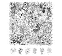 QLEUIFT 50 Pièces Autocollants Plantes Noir et Blanc, Stickers Botaniques Monochrome Transparents, Autocollants Imperméables PET pour Scrapbooking Journal Ordinateur Décoration DIY Minimaliste