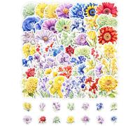 QLEUIFT 50 Pièces Fleurs Vinyle ImperméAble Autocollants Gommettes Floral,Stickers Fleurs, pour Ordinateur Portable Bagages de Voyage Valise VéLo Casque Journal Scrapbooking Coque
