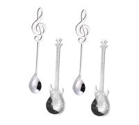 QLEUIFT Lot de 4 Guitare Cuillères à Café,cuillère à café Note de Musique, Cuillères à Desserts en Acier Inoxydable 304,Mini Cuillère D'agitation pour Thé,Lait,Dessert,Boisson,Crème Glacée,Milk Shake
