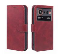 Qlfemna Étui Portefeuille en Cuir pour Nubia Z80 Ultra 5G, Housse à Rabat avec 3 emplacements de Cartes, Support & Fermeture magnétique, Étui Antichoc- Bordeaux