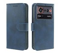 Qlfemna Étui Portefeuille en Cuir pour Nubia Z80 Ultra 5G, Housse à Rabat avec 3 emplacements de Cartes, Support & Fermeture magnétique, Étui Antichoc-Bleu