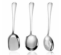 QLFJ-FurDec Lot de 3 grandes cuillères de service en acier inoxydable - Manche long - Couverts de service avec pelle, forme ronde, polissage miroir - Outil pour banquet - 22 cm