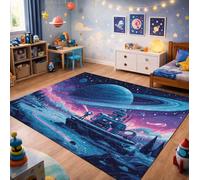 QLKIYBG Kids Space Rug for Boys Girls Bedroom, Non Slip Washable Galaxy Area Rug, Soft Robot Rocket Planet Carpet for Playroom, Reading Corner, Ideal Halloween Decor(Size:160ⅹ200cm,Color:G)