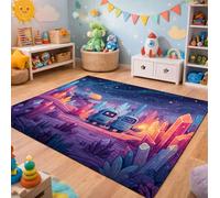 QLKIYBG Kids Space Rug for Boys Girls Bedroom, Non Slip Washable Galaxy Area Rug, Soft Robot Rocket Planet Carpet for Playroom, Reading Corner, Ideal Halloween Decor(Size:120ⅹ180cm,Color:D)