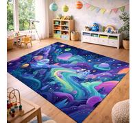 QLKIYBG Kids Space Rug for Boys Girls Bedroom, Non Slip Washable Galaxy Area Rug, Soft Robot Rocket Planet Carpet for Playroom, Reading Corner, Ideal Halloween Decor(Size:200ⅹ300cm,Color:R)