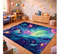 QLKIYBG Kids Space Rug for Boys Girls Bedroom, Non Slip Washable Galaxy Area Rug, Soft Robot Rocket Planet Carpet for Playroom, Reading Corner, Ideal Halloween Decor(Size:50ⅹ80cm,Color:K)