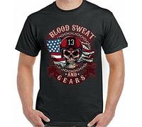 QLKNSC Biker T-T-Shirts Hemden Blood Sweat and Gears Mens American Motorbike Bike Black(XX-Large)